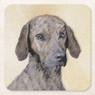 Plott Painting - Cute Original Dog Art Square Paper Coaster