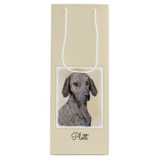 Plott Painting - Cute Original Dog Art Wine Gift Bag (Front)