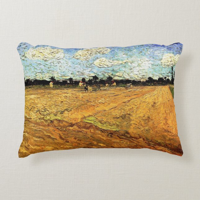 Ploughed Field (the Furrows) by Vincent van Gogh Accent Pillow (Front)