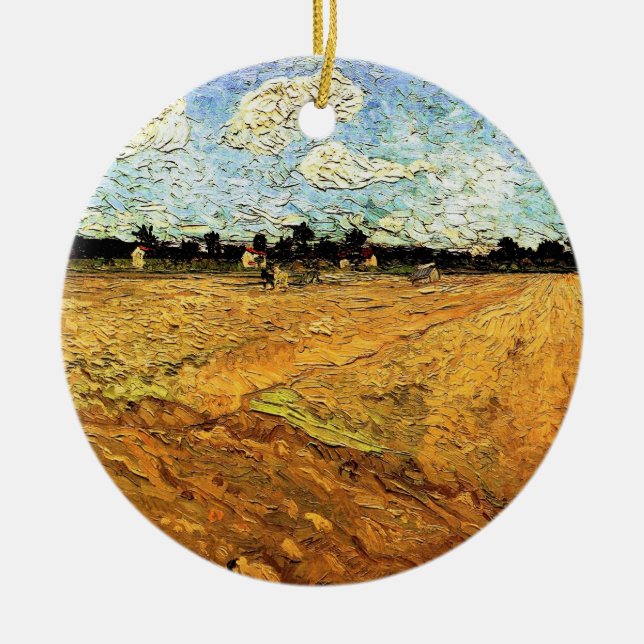 Ploughed Field (the Furrows) by Vincent van Gogh Ceramic Ornament (Front)