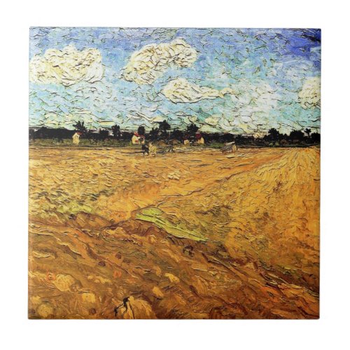 Ploughed Field the Furrows by Vincent van Gogh Ceramic Tile