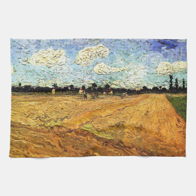 Ploughed Field (the Furrows) by Vincent van Gogh Kitchen Towel (Horizontal)