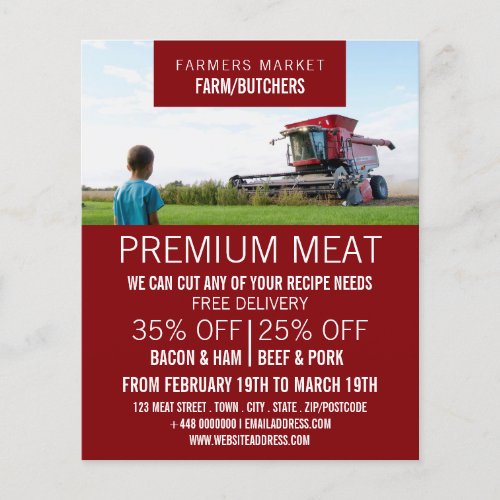 Plougher in Field Farmer  Butcher Advertising Flyer