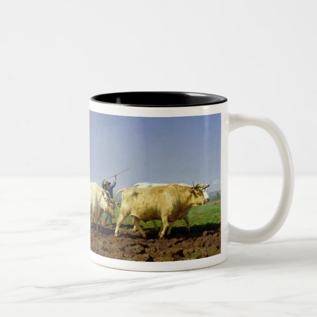 Ploughing in Nivernais, 1849 Two-Tone Coffee Mug (Right)