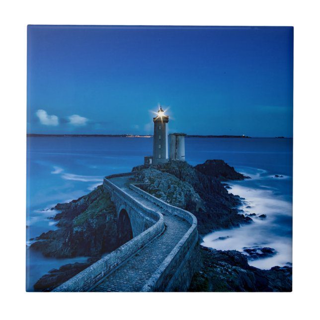 Plouzane Lighthouse France Blue Ocean Landmark Ceramic Tile (Front)