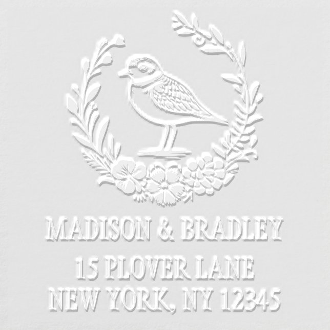 Plover Bird Floral Wreath Personalized Address Embosser (Design)