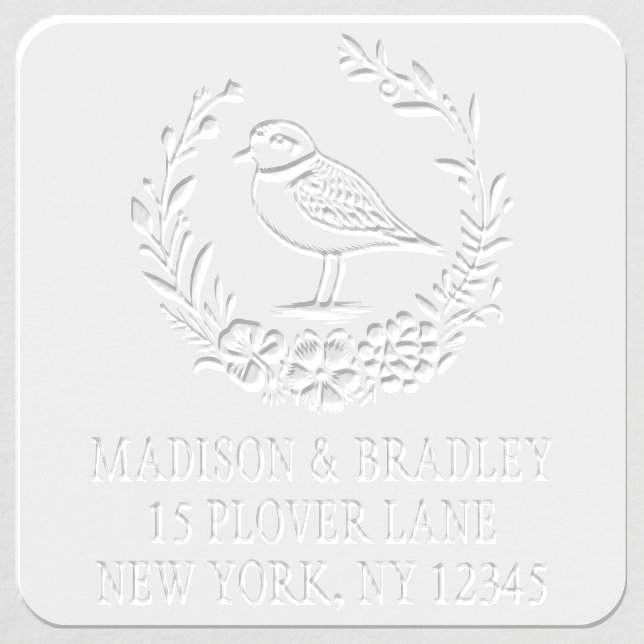 Plover Bird Floral Wreath Personalized Address Embosser (Design)
