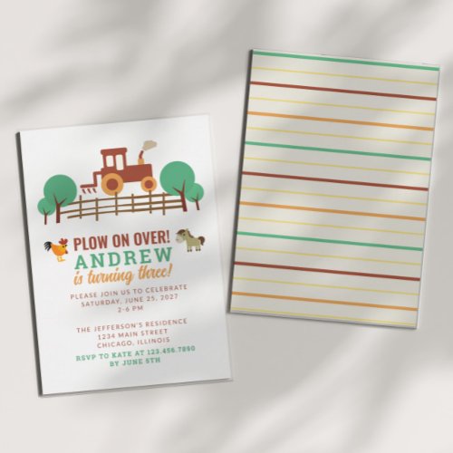 Plow on Over Tractor Birthday Party Invitation