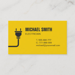 Plug and Wire Electrician Yellow Business Card