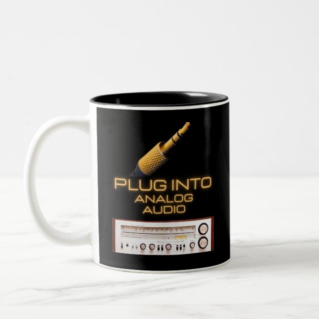 Plug Into Analog Audio Audiophiles Two-Tone Coffee Mug (Left)
