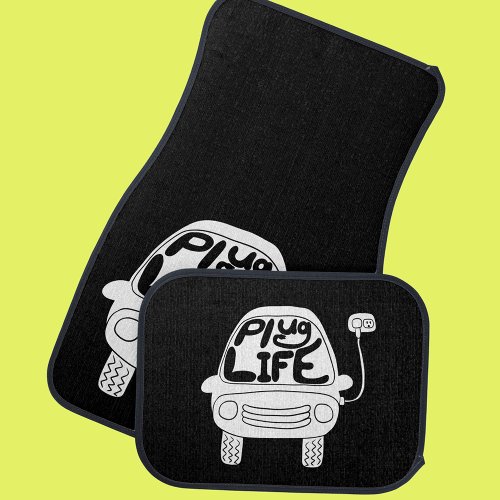 Plug Life Cute Black and White Electric Car Floor Mat