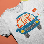 Plug Life Cute Blue Electric Car Graphic T-Shirt<br><div class="desc">Do you routinely plug your electric car in to charge it up? Then you are living the plug life, for sure. The cute design on this graphic tee features an illustration of an electric car in blue with the message "Plug Life" spelled out on the windshield. Makes a great gift...</div>