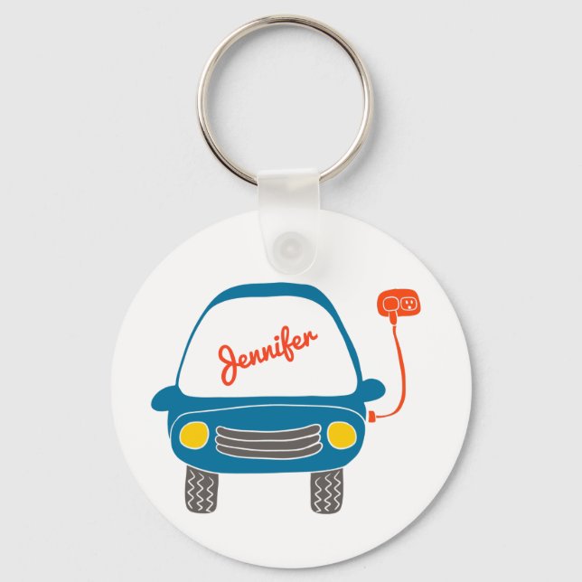 Plug Life Cute Blue Electric Car Personalized Keychain (Front)