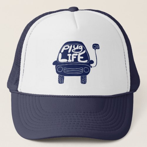 Plug Life Cute Navy Blue Electric Car Trucker Hat