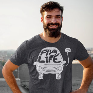 Plug Life Cute White Electric Car Graphic T-Shirt