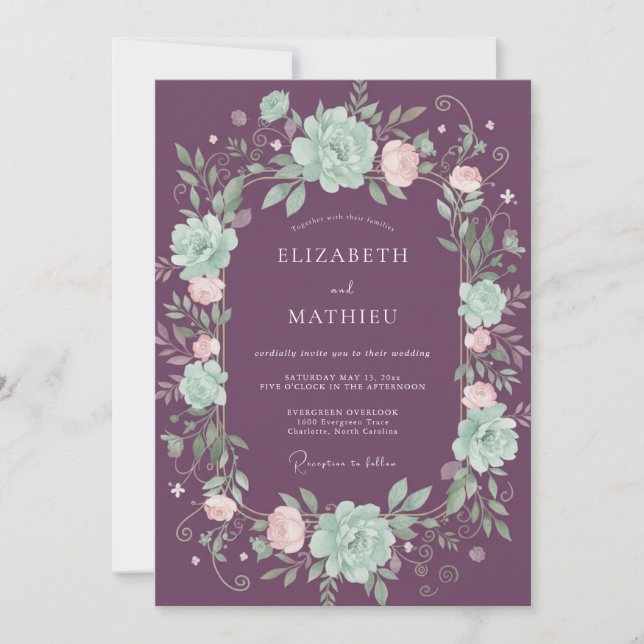 Plum Alluring Botanical Wedding Invitation (Front)