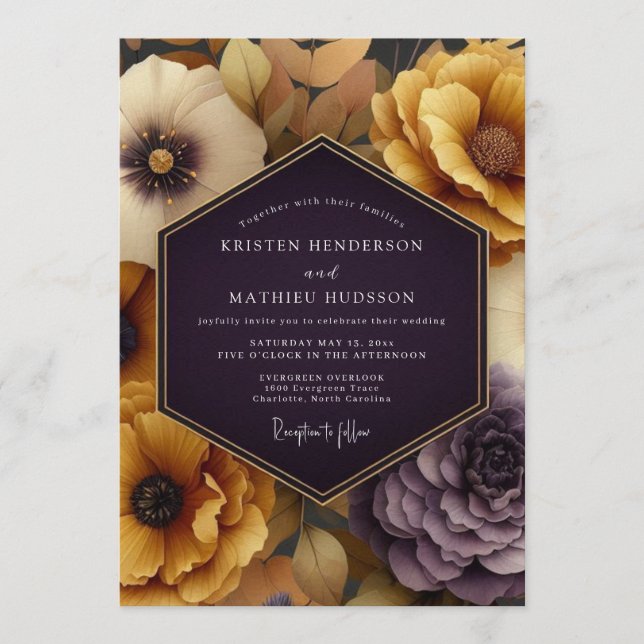 Plum Amber Autumnal Wedding Invitation (Front)