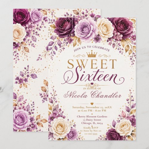 Plum and Amethyst Sweet Sixteen Invitation