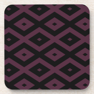 Plum and black diamond pattern beverage coaster