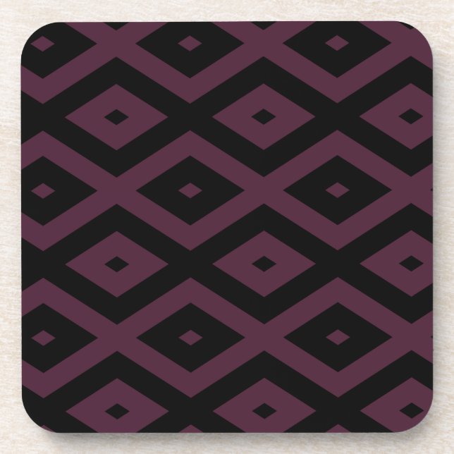 Plum and black diamond pattern beverage coaster (Front)