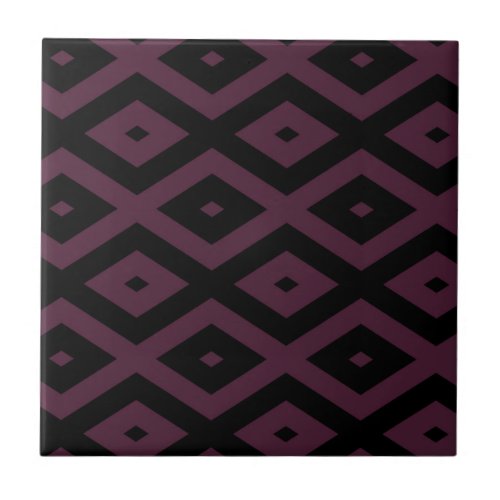 Plum and black diamond pattern ceramic tile