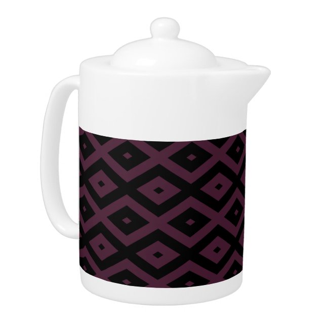 Plum and black diamond pattern teapot (Left)