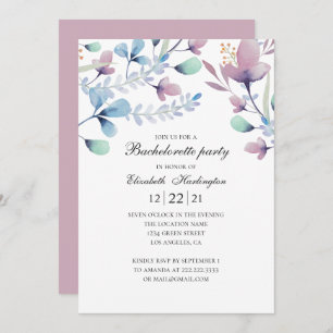Plum and blue flowers. Floral bachelorette party Invitation