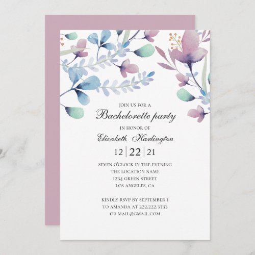 Plum and blue flowers Floral bachelorette party Invitation