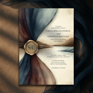 Plum and Blue Ombre Seal Watercolor Wedding Invitation