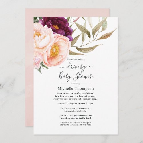 Plum and Blush Floral Drive By Shower Invitation