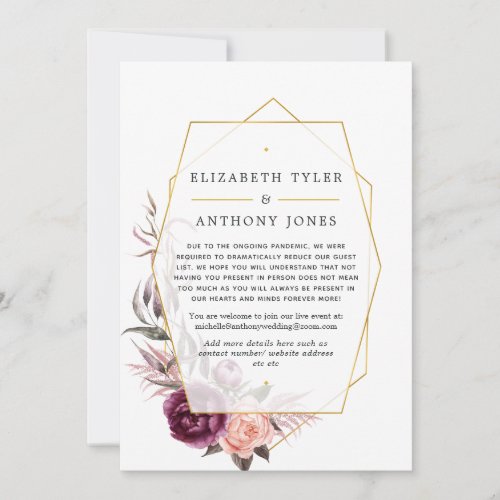 Plum and Blush Floral Geometric Reduced Guest List Announcement