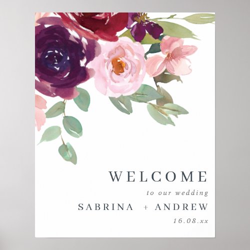 Plum and Blush Floral Wedding Welcome Poster