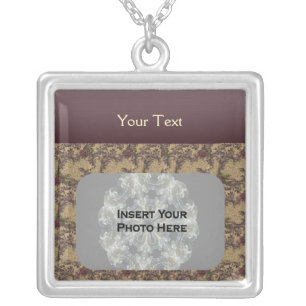 Plum And Brown Floral Design Photo Silver Plated Necklace