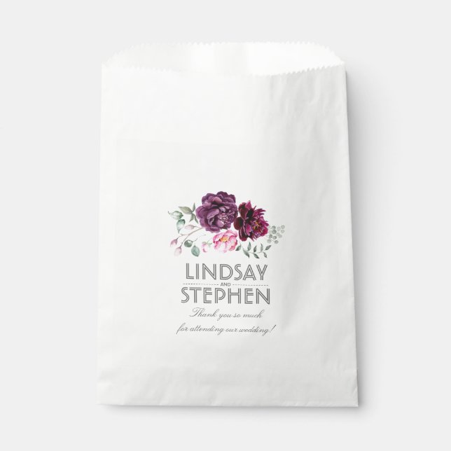Plum and Burgundy Flowers Elegant Favor Bag (Front)