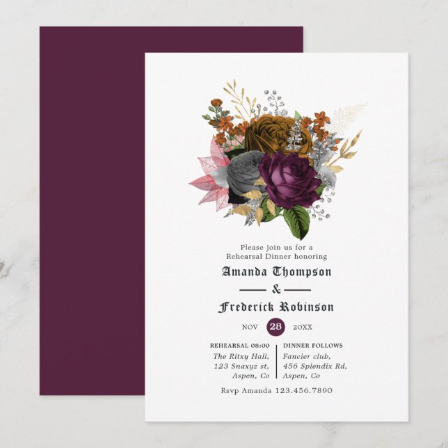 Plum and Burnt Orange Halloween Rehearsal Dinner Invitation (Front/Back)