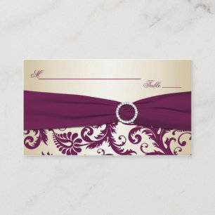 Plum and Champagne Damask Placecards