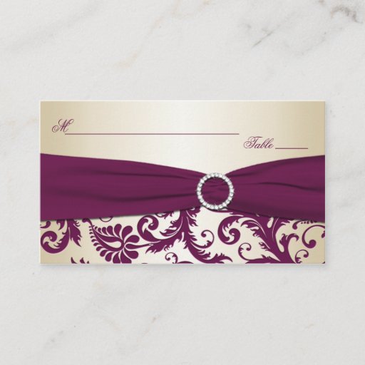 Customizable Plum and Champagne Damask Placecards Business Card Templates