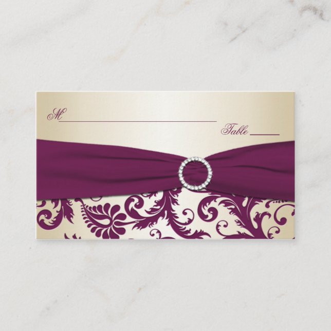 Plum and Champagne Damask Placecards (Front)