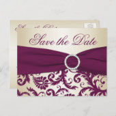Plum and Champagne Damask Save the Date Postcard (Front/Back)