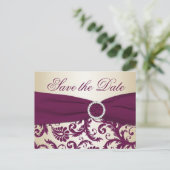 Plum and Champagne Damask Save the Date Postcard (Standing Front)