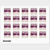 Plum and Champagne Damask Thank You Sticker (Sheet)