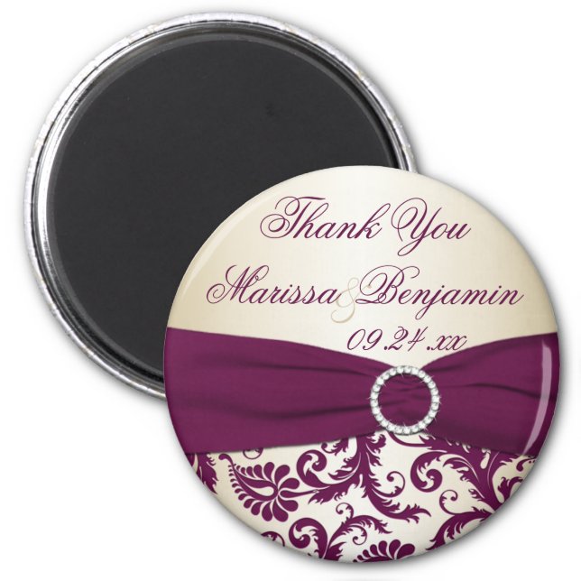 Plum and Champagne Damask Wedding Favor Magnet (Front)