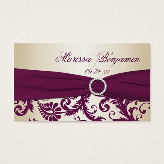 Plum and Champagne Damask Wedding Favor Tag (Front)