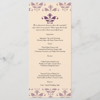 Plum and Champagne Damask Wedding Menu