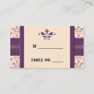 Plum and Champagne Damask Wedding Place Cards