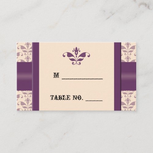 Plum and Champagne Damask Wedding Place Cards Business Cards