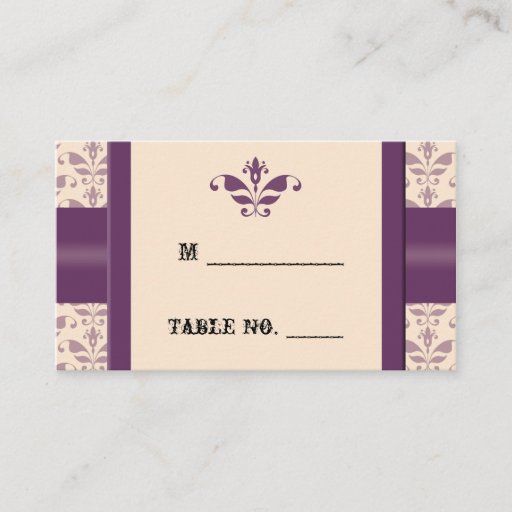 Customizable Plum and Champagne Damask Wedding Place Cards Business Cards
