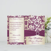 Plum and Champagne Damask Wedding Program (Standing Front)
