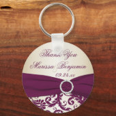 Plum and Champagne Damask with Faux Ribbon Keychain (Front)