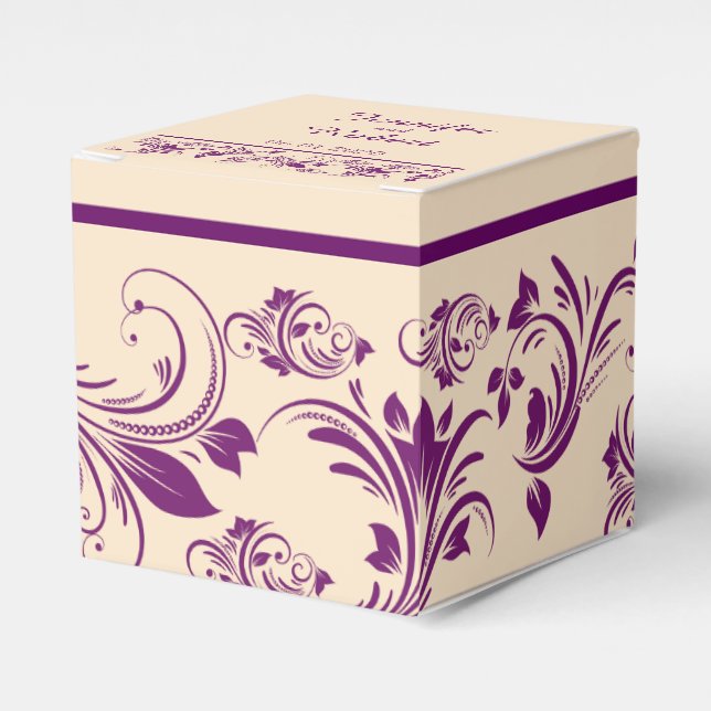 Plum and Champagne Scroll Wedding Favor Box (Front Side)